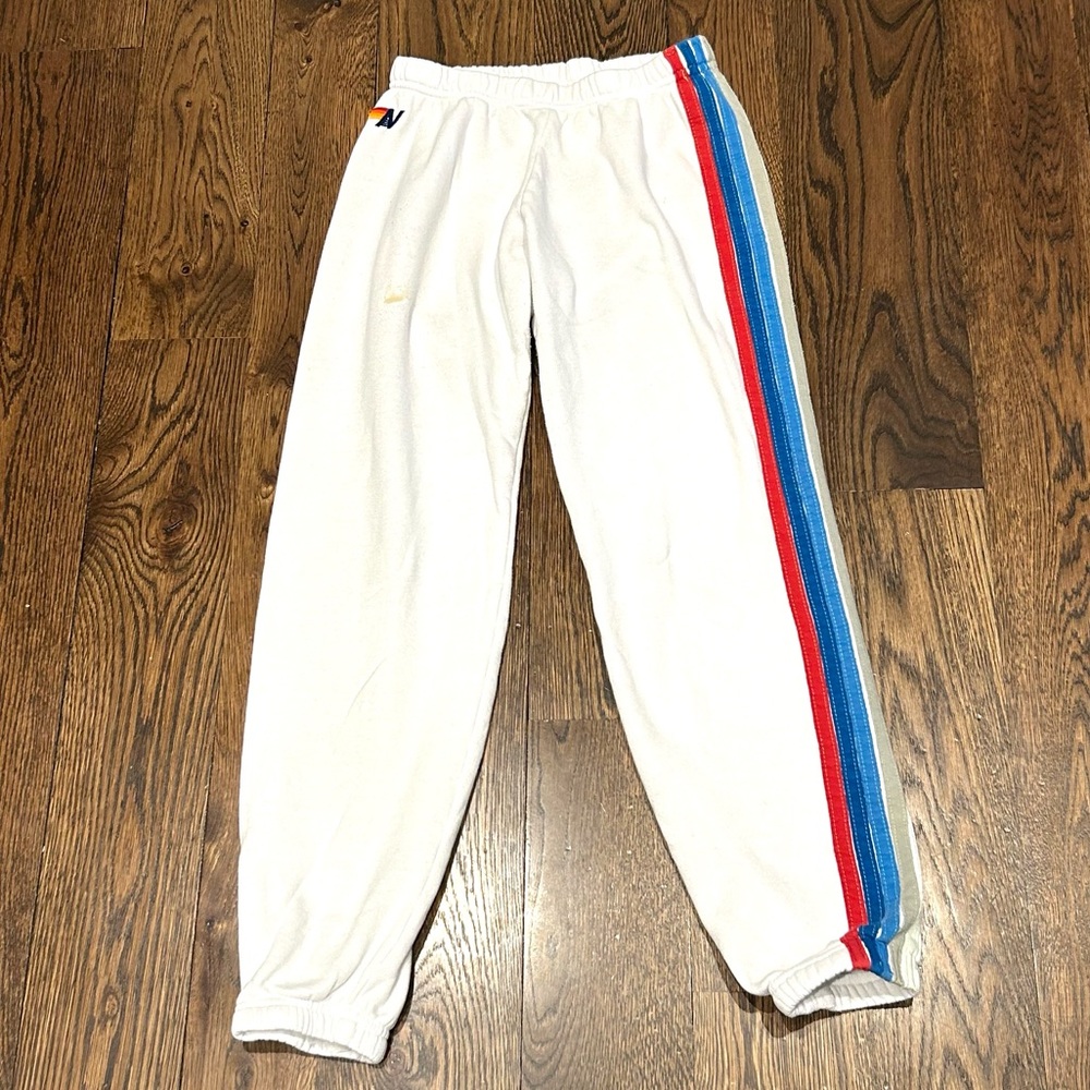 Aviator Nation 5 Stripe White Sweat Pant Joggers